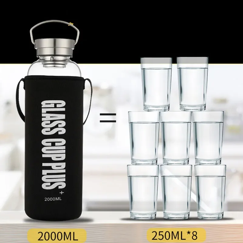Botol Air Kaca 2L dengan Tali, - Outdoor Sport Glass Water Bottle ulasan dan harga